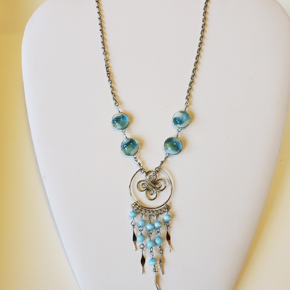 Blue Marble and Bead Necklace